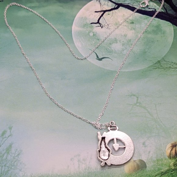 White Rabbit & Pocket Watch Alice in Wonderland Silver Necklace - Picture 3 of 3